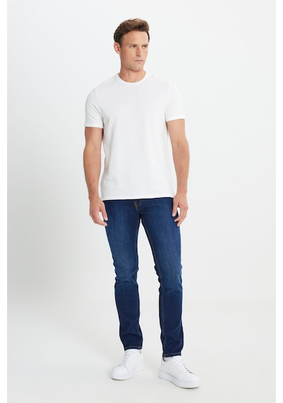 AC&Co / Altınyıldız Classics Erkek Beyaz Slim Fit Dar Kesim Bisiklet Yaka Desenli Tişört Beyaz