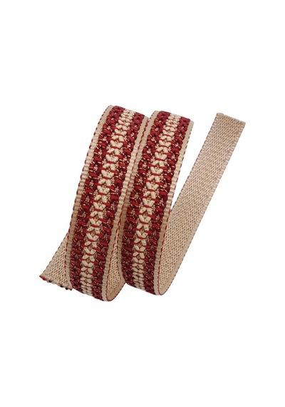 Angel Çanta Aksesuar 3 Cm Polyester Kolon Bej Kırmızı Simli 1 Metre