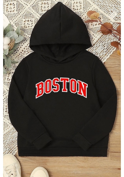 Uyguntarz Çocuk Boston Baskılı Sweatshirt Siyah