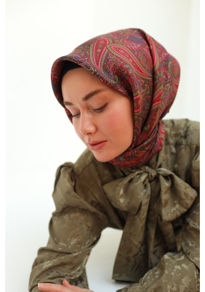 Silk Home Twill İpek Eşarp 11455-06 Narçiçeği, Funda, Yeşil, Pembe