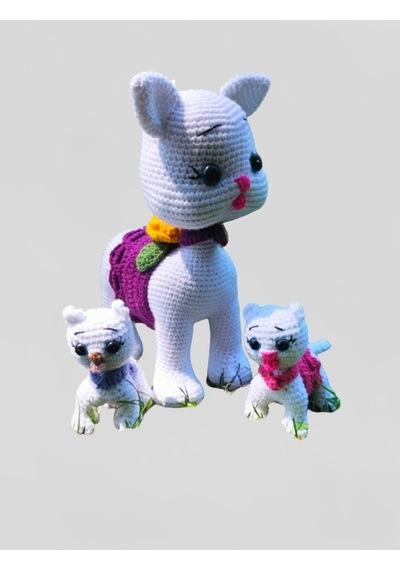 Amigurumi Kedi Ve Yavruları. Anneli Bebekli Set Oyuncak Hayvanlar