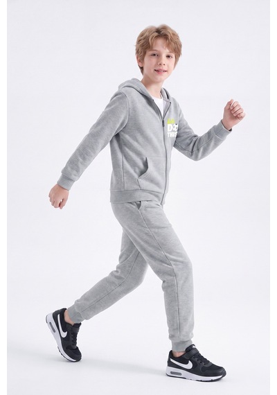 Fyk Kids 3 İplik Baskılı Fermuarlı Erkek Çocuk Eşofman Takımı Gri