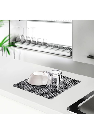 Lexroo Kare Şekilli Kurutma Matı Bulaşık Altlığı Tezgah Lavabo Durulama Matı 29 29 Cm Gri