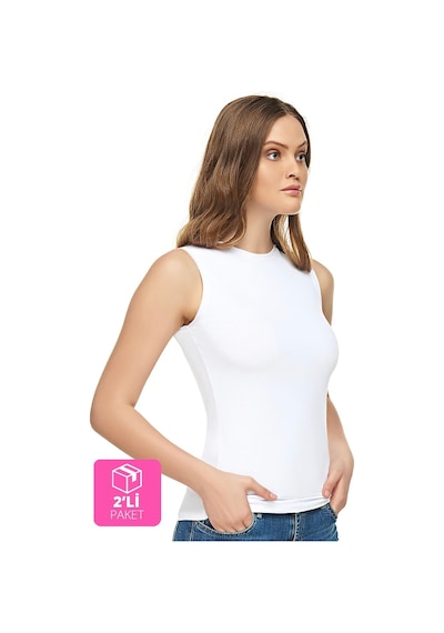 Tutku Elit Elit Kadın Beyaz Pamuklu Elastan Sıfır Kol Body 2'li Paket Elt2201 Diğer