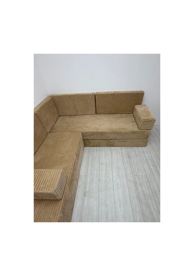 Premium Kadife Kumaş, Konforlu Yer Kanepesi ,modüler Şark Köşesi Takımı - Bej - 40 Cm - U Set