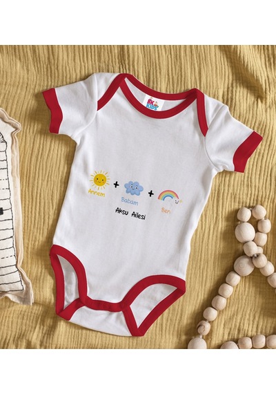 Bk Gift Bk Kids Kişiye Özel Annem Babam Ben Tasarımlı Kırmızı Bebek Body Zıbın-1 Çok Renkli