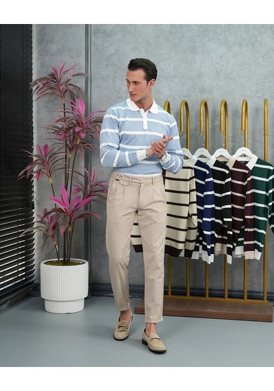 Modefendi Pamuk Likra Slim Fit Örgü Yatay Desen Yaka Şerit Detaylı Polo Yaka Kazak Bebe Mavi Modefendi Pamuk Likra Slim Fit Örgü Yatay Desen Yaka Şerit Detaylı Polo Yaka Kazak Bebe Mavi