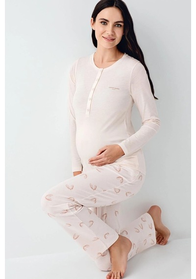 Pierre Cardin 9066 Hamile Lohusa Düğmeli Bisiklet Yaka Pijama Takımı - Tozpembe