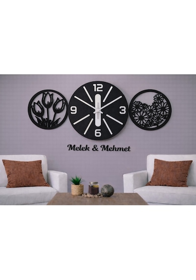 Salon Duvar Saati 40 Cm Çiçekler 30 Cm Kişiye Özel No 1023 Çok Renkli