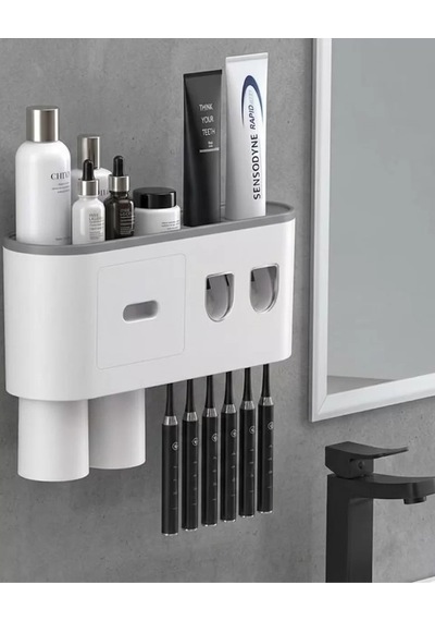Çok Fonksiyonlu Diş Fırçası Tutucu Otomatik Dispenser Bardaklı Organizer Çr