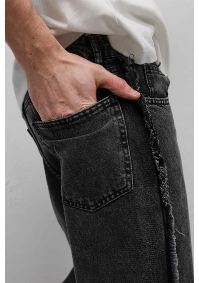 Vamos Yan Dikiş Detaylı Baggy Jean Gri