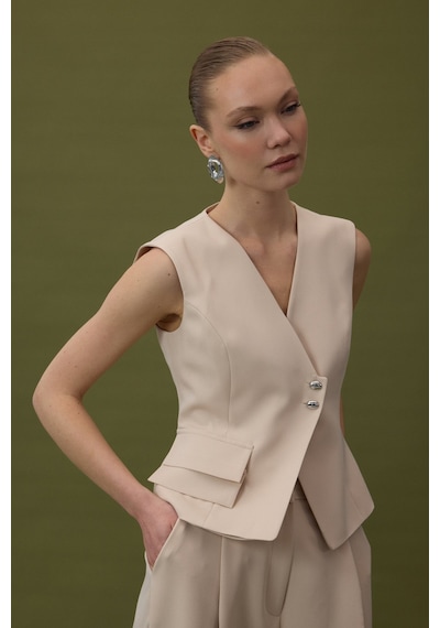 Sateen Sofia Yelek - Bej-137057 Bej