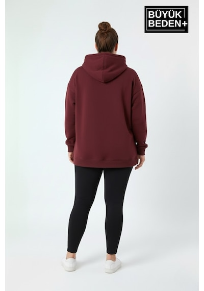 Süperlife Kadın Büyük Beden California 1974 Baskılı Kapüşonlu İnce Sweat Rahat Kalıp Hoodie Spr26bswk965 Bordo