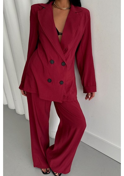 Soonaksesuar Modal 4 Düğme Astarsız Ceket - Pantolon Takım - Bordo Bordo