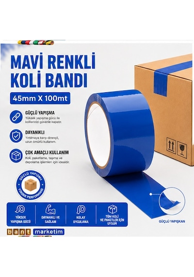 Renkli Mavi Koli Bandı 45x100 Metre 6 Adet E406b