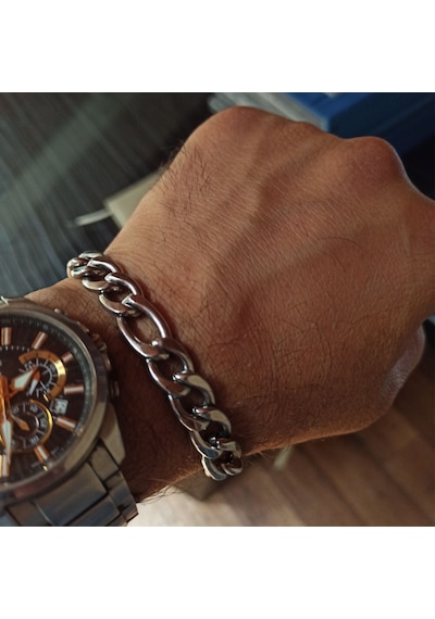 Erkek Figaro Çelik Bileklik 10 mm Kalın Model Beyaz