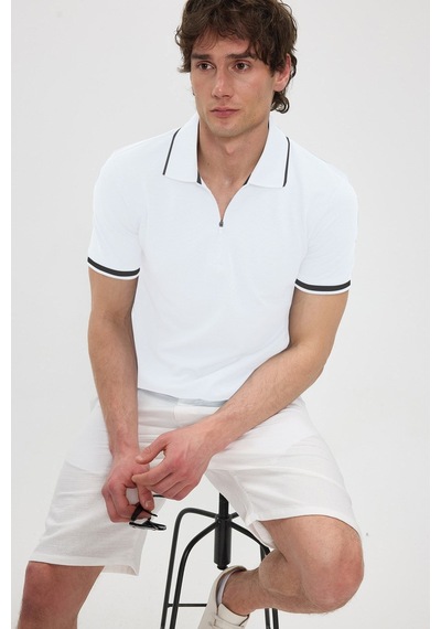 Tudors Erkek Slim Fit Dar Kesim %100 Pamuk Jakarlı Düz Yaka Ve Kol Detaylı Beyaz Polo Yaka Tişört-50213 Tudors Erkek Slim Fit Dar Kesim %100 Pamuk Jakarlı Düz Yaka Ve Kol Detaylı Beyaz Polo Yaka Tişört-50213