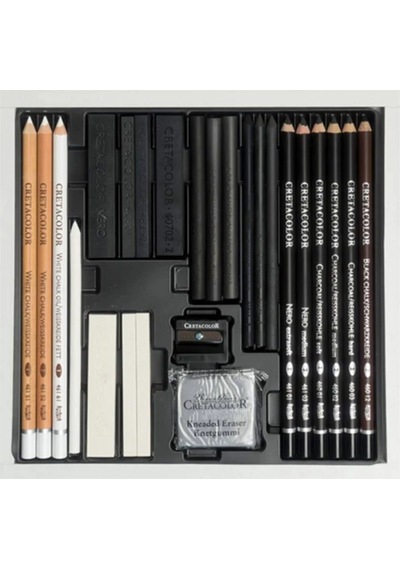 Black & White Box Drawing Set Premium Eskiz Çizim Seti 25'li Ahşap Kutu / 40025