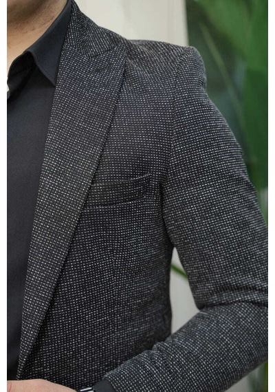 Bys Beystil Sivri Yaka Kırçıllı Siyah Ceket Lyon - Slim Fit