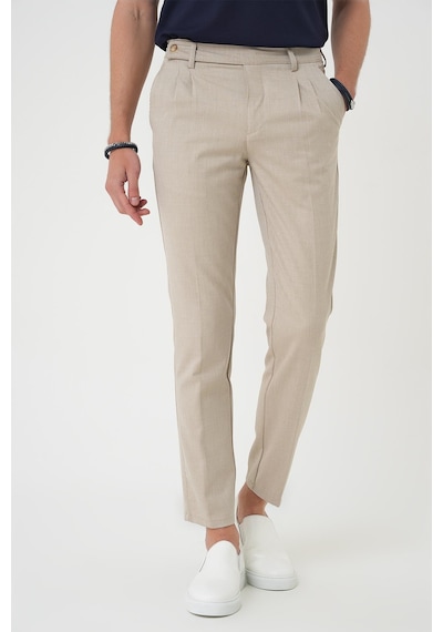 Efor Comfort Fit Çift Pileli Dokulu Esnek Pamuk Bej Pantolon P 1158 Bej