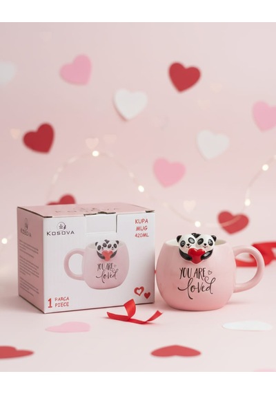 Panda Figürlü Kupa Bardak Sevimli Tasarım Seramik Mug Hediye Kupa Pembe