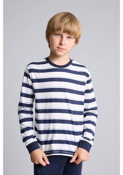 Defacto Çizgili Uzun Kollu Pijama Üstü Esnek Belli Uzun Pijama Altı 2li Pijama Takımı Erkek Çocuk I1188a826aunv135 Lacivert-nv135