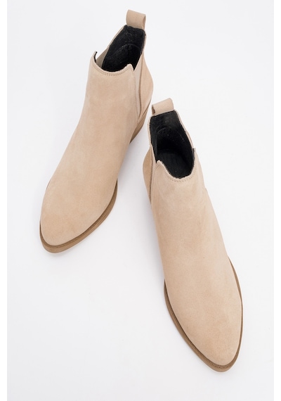 Luvishoes Luvi Shoes Dovena Bej Süet Hakiki Deri Lastikli Kadın Topuklu Bot Bej Süet