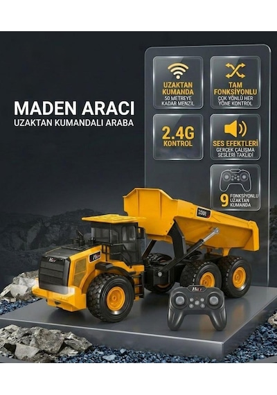 Uzaktan Kumandalı 2.4g Sesli Işıklı Full Fonksiyon Şarjlı Damperli Oyuncak Kamyon Çok Renkli