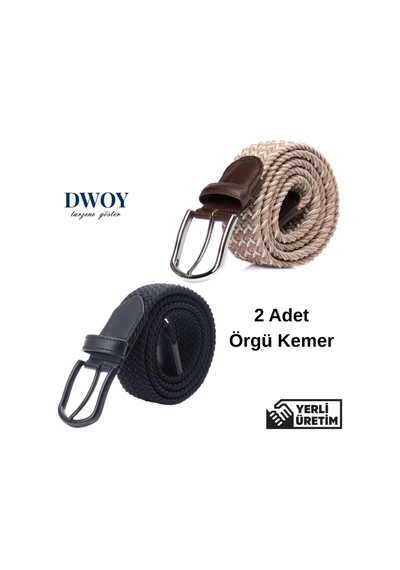 Dwoy Elastik Örgü Kemer 2'li Set-773 Bej