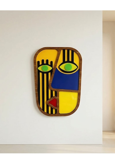 Modern Picasso Tarzı Mdf Ahşap Duvar Maskı - Soyut Yüz Duvar Sanatı 1