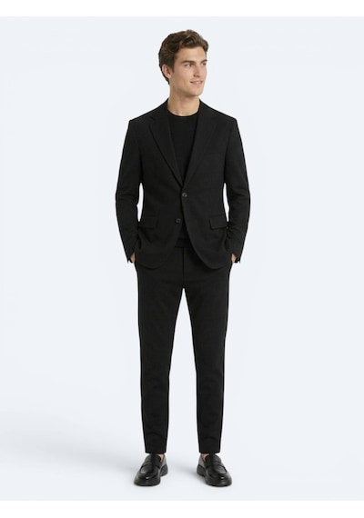 Kip Siyah Çizgili Modern Fit Örme Takım Elbise Kip Siyah Çizgili Modern Fit Örme Takım Elbise