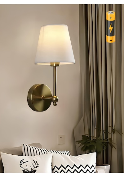Modern Aplik Pilli Duvar Aplik Power Ledli Tak Kullan Kablosuz Pilli Duvar Aplik Eskitme Gold Sarı Gold