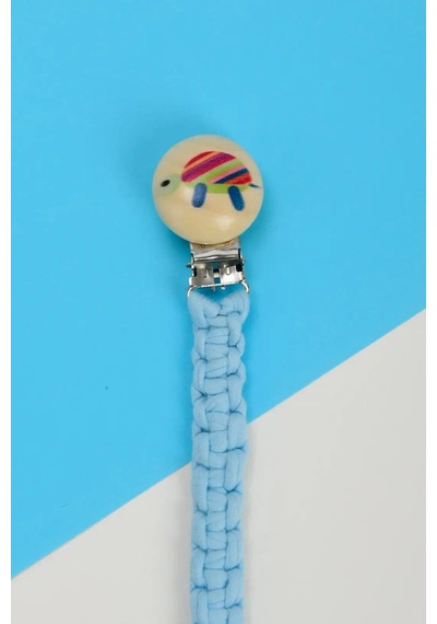 E&f Store El Örmesi Doğal Ahşap Emzik Askısı - Kaplumbağa - Bebe Mavi Bebek Mavisi