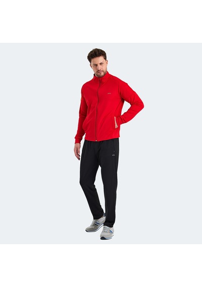 Slazenger RARELY Erkek Fermuarlı Dik Yaka Cepli Kırmızı Eşofman Takımı