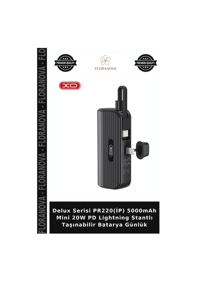 Delux Serisi Pr220 İp 5000mah Mini 20w Pd Lightning Stantlı Taşınabilir Batarya Günlük Çok Renkli