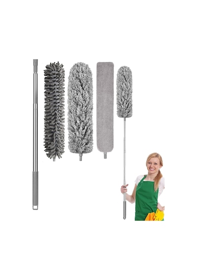 Mikrofiber 3 Başlıklı Anti-statik Toz Alma Fırçası Uzayabilen Saplı Mop Püsküllü Toz Alıcı Silici