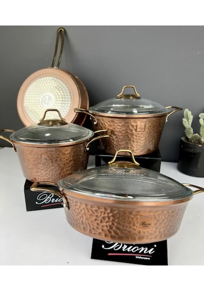 Brioni Copper 7 Parça Tencere Takımı Bakır Cp-11101