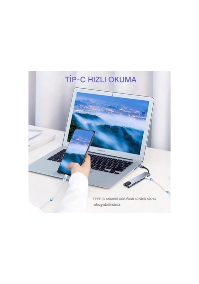 Macbook Ve Laptop Uyumlu Çok Fonksiyonlu Usb - C Dönüştürücü - Alüminyum Gövdeli Hub