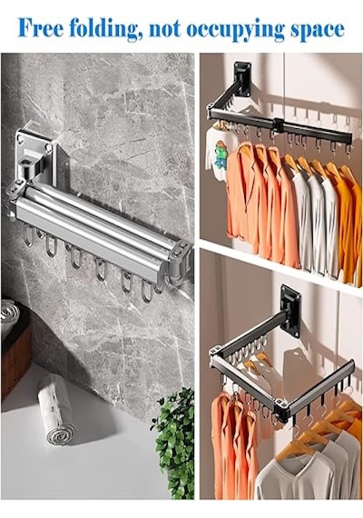 Elbise Kurutma Askısı, Katlanabilir Balkon, Çamaşırhane, Banyo Al Gri