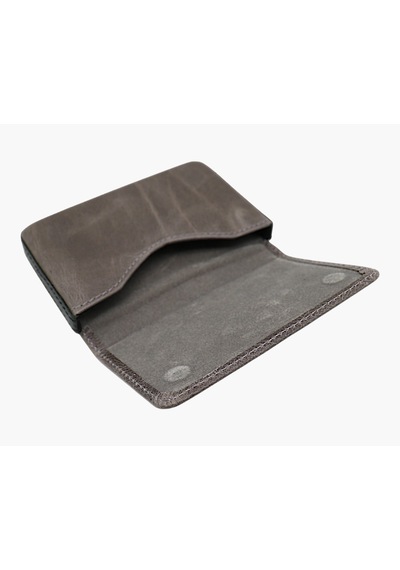 Westpolo Eskitme Hakiki Deri Unisex Tek Bölmeli Kartlık - Gri-siyah Gri-siyah