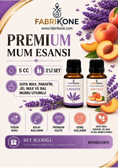 Premium Mum Esansı 5 Cc 2'li Set - Lavanta, Şeftali - Soya Wax, Parafin, Jel Wax Ve Bal Mumu Uyumlu Bkfab2lvsf5 Karışık