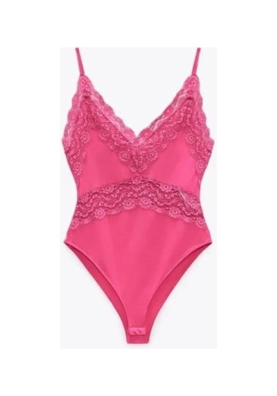 Arba Body Çıtçıtlı İnce Askılı Dantel Detaylı Pembe Pembe