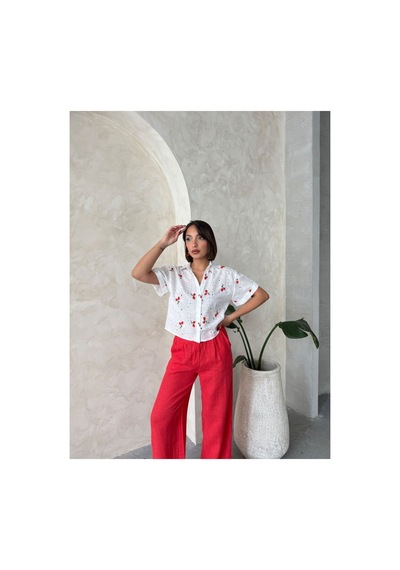 Verymoda Nakışlı Brode Gömlek - D2806 Kiraz
