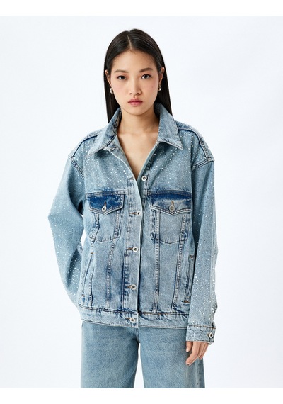 Koton Cepli Taş Detaylı Düğmeli Denim Ceket Açık İndigo 5sal50009md Açık İndigo Koton Cepli Taş Detaylı Düğmeli Denim Ceket Açık İndigo 5sal50009md Açık İndigo