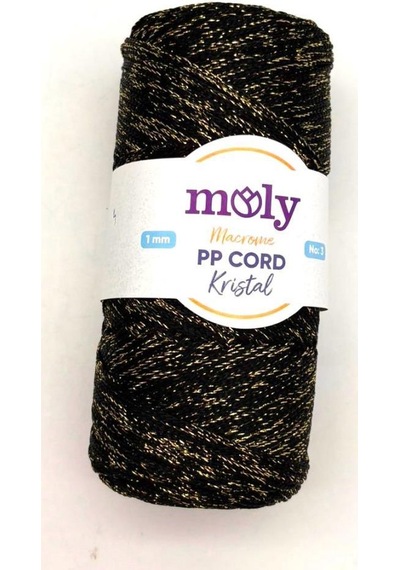 Angel Çanta Aksesuar Moly Yarn 200 Gr Simli Polyester Makrome No:004 Siyah Üzerine Gold Sim Diğer