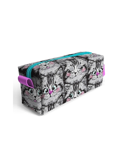 Coral High Gri Kedi Desenli Kız Çocuk Isı Yalıtımlı Beslenme Çantası Ve Kalemlik Seti