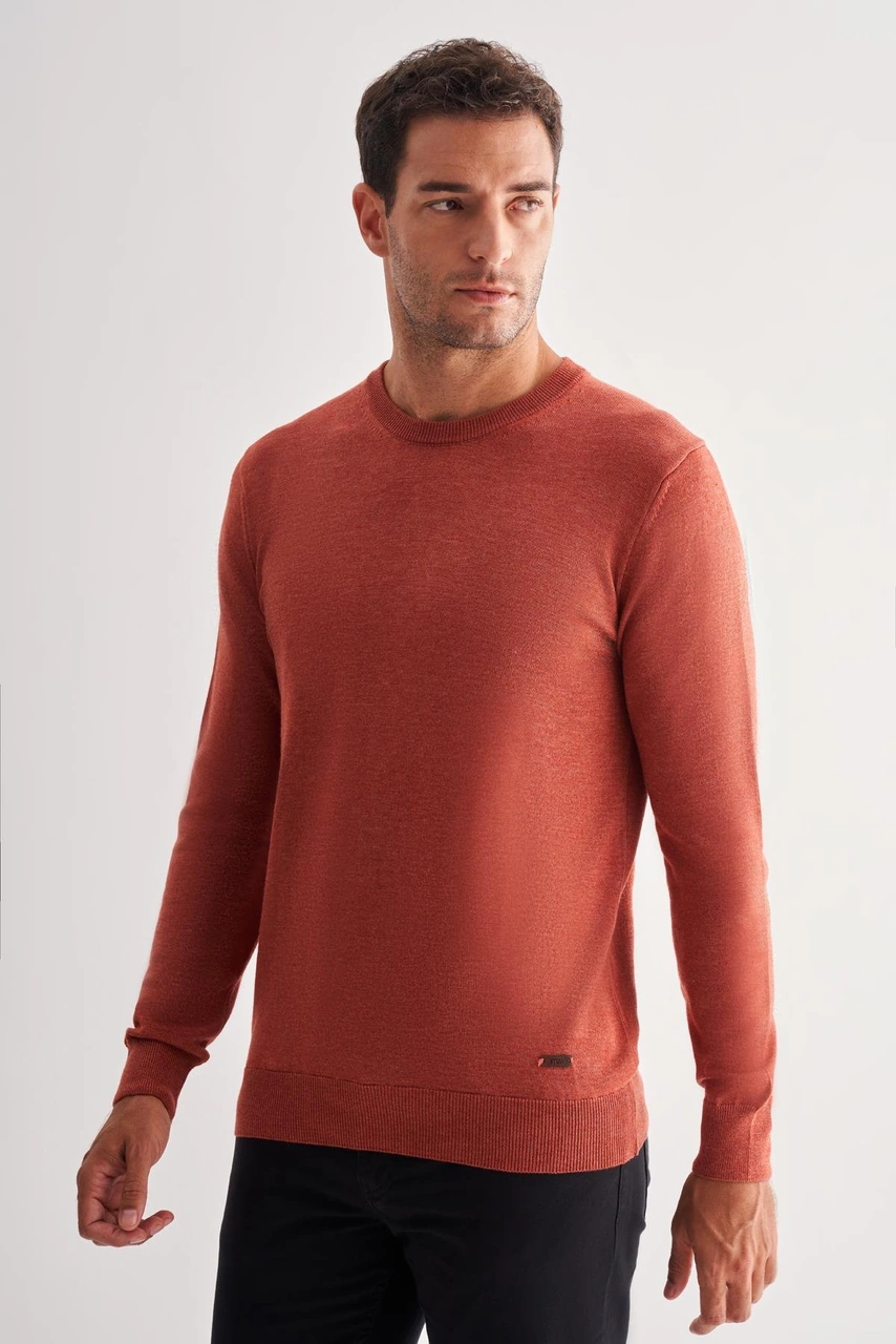 Gül Kurusu Bisiklet Yaka Cepsiz Comfort Fit Classic Pamuklu Triko Kazak 1012255006 Gül Kurusu