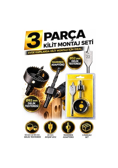 3 Parça Kilit Montaj Seti Ahşap Uç Kapı Kilit Açma