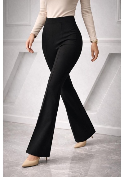 Unika Boutique Trend İspanyol Paça Bel Ve Bacak Bölgesi Toparlayıcı Tayt Pantolon siyah