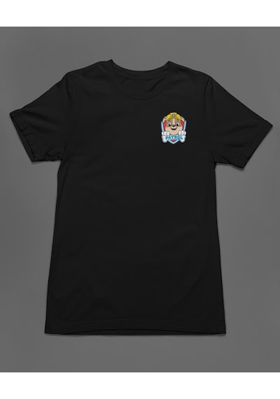 Bumeta Sarı Kasklı Kurtarıcı Rubble Paw Patrol Unisex Tişört T-shirt Siyah